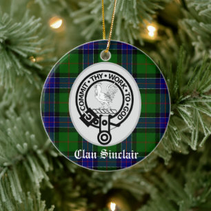 Clan Sinclair Crest & Tartan Customizable Ceramic Ornament