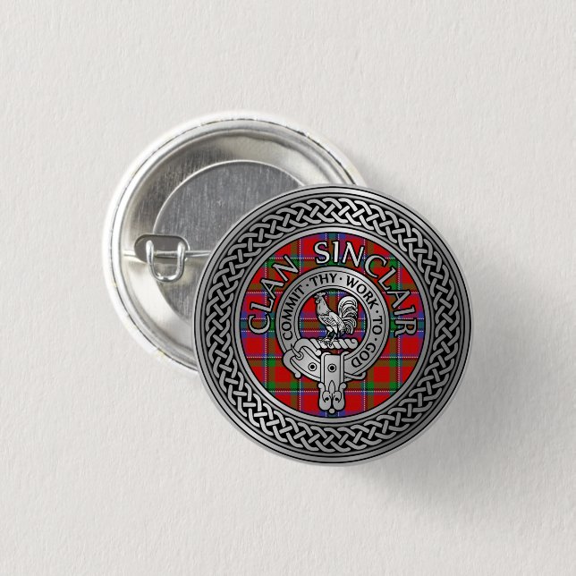 Clan Sinclair Crest & Tartan Knot Button (Front & Back)
