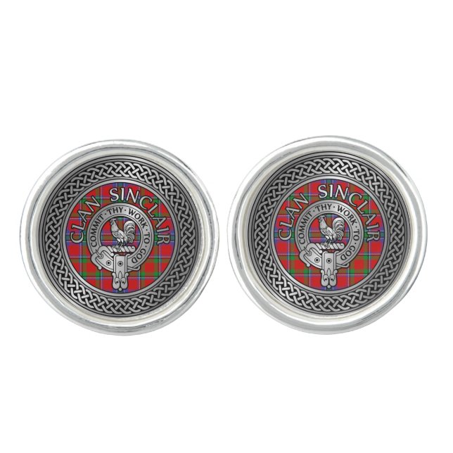 Clan Sinclair Crest & Tartan Knot Cufflinks (Front)