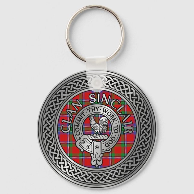 Clan Sinclair Crest & Tartan Knot Keychain (Front)