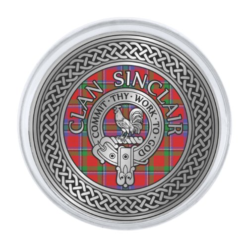 Clan Sinclair Crest  Tartan Knot Silver Finish Lapel Pin