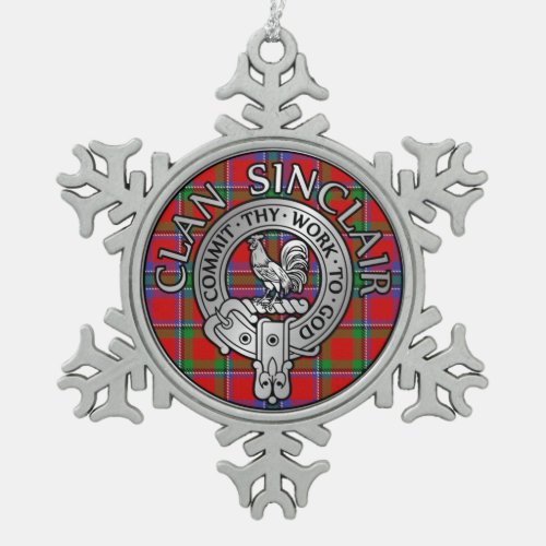 Clan Sinclair Crest  Tartan Snowflake Pewter Christmas Ornament