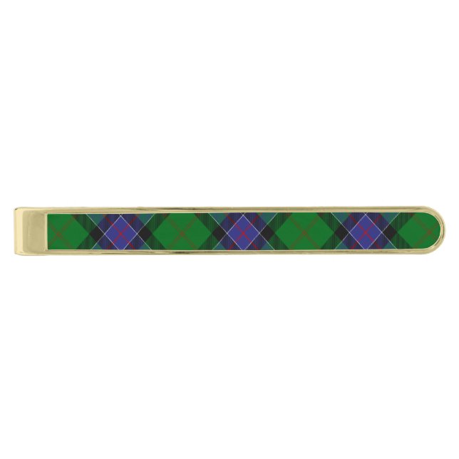 Clan Sinclair Hunting Tartan Gold Finish Tie Bar (Front)