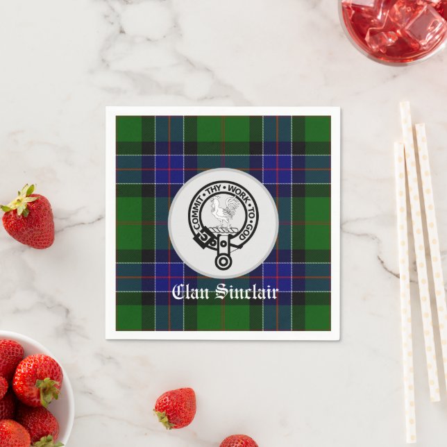 Clan Sinclair Tartan & Crest Badge Napkins (Insitu)