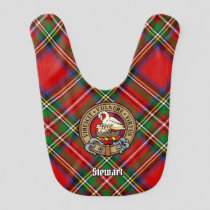 Clan Stewart Crest over Royal Tartan Baby Bib