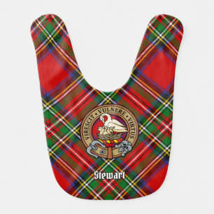 Clan Stewart Crest over Royal Tartan Baby Bib