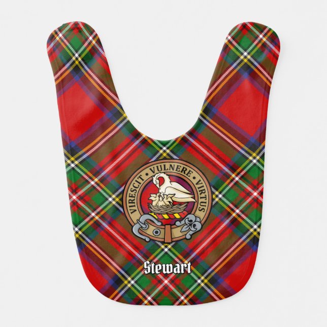 Clan Stewart Crest over Royal Tartan Baby Bib (Front)