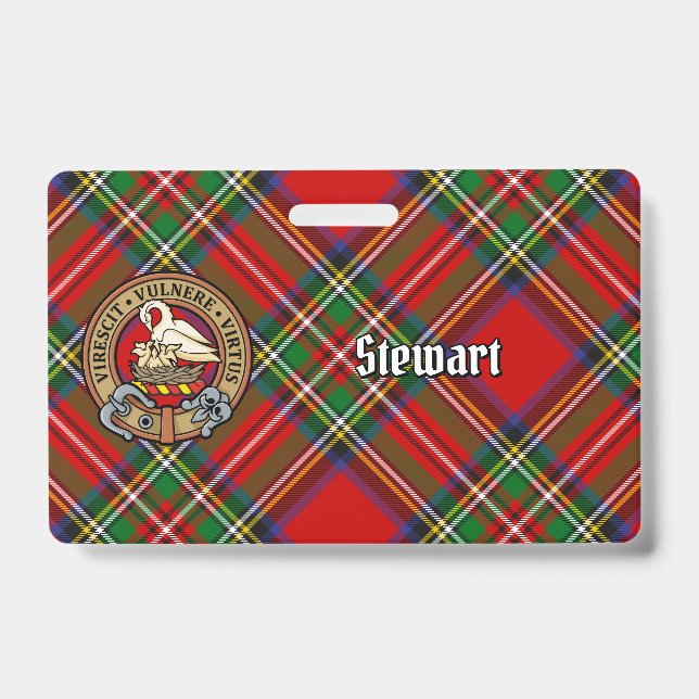 Clan Stewart Crest over Royal Tartan Badge (Front)