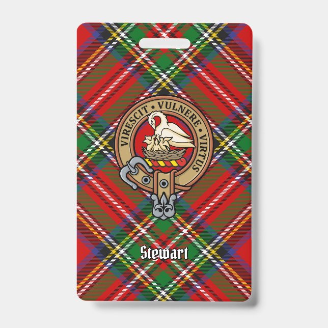Clan Stewart Crest over Royal Tartan Badge (Front)