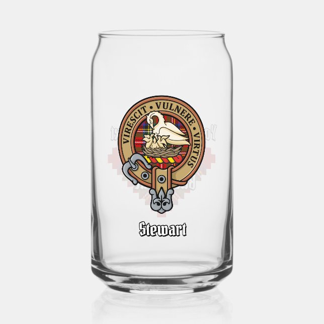 Clan Stewart Crest over Royal Tartan Can Glass (Front)