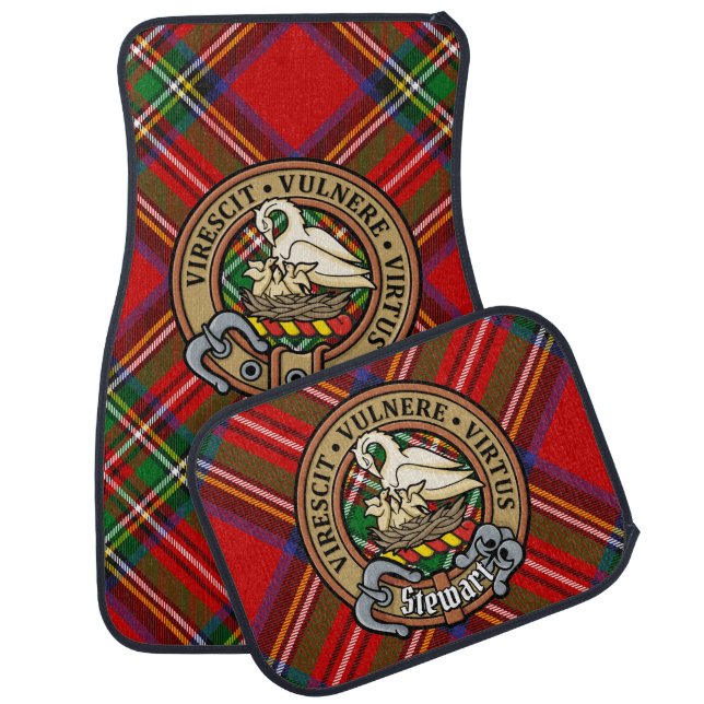 Clan Stewart Crest over Royal Tartan Car Floor Mat (Set)