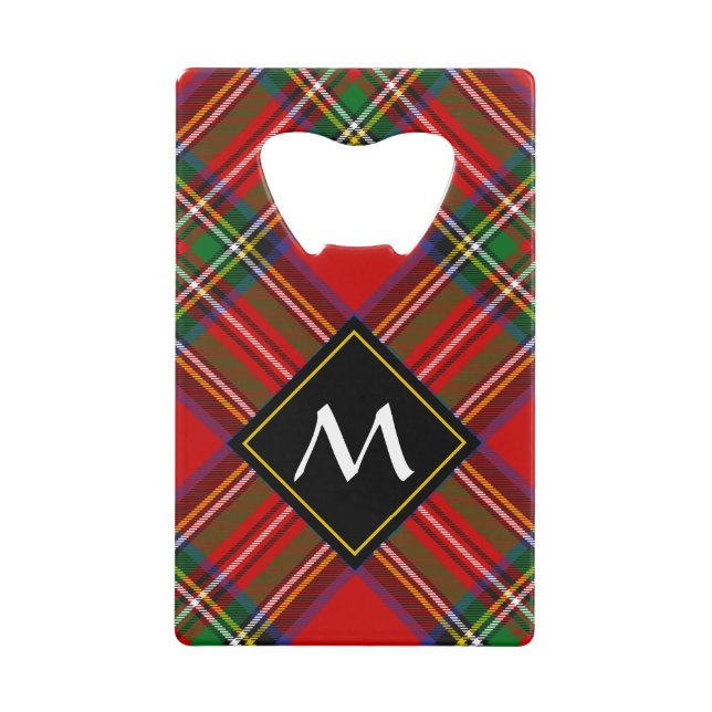 Clan Stewart Crest over Royal Tartan Credit Card Bottle Opener (Front)