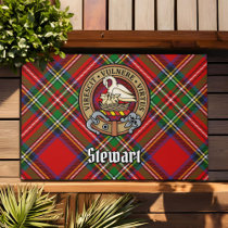 Clan Stewart Crest over Royal Tartan Doormat