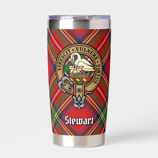 Clan Stewart Crest over Royal Tartan Insulated Tumbler (Front)