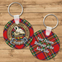 Clan Stewart Crest over Royal Tartan Keychain