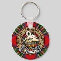 Clan Stewart Crest over Royal Tartan Keychain