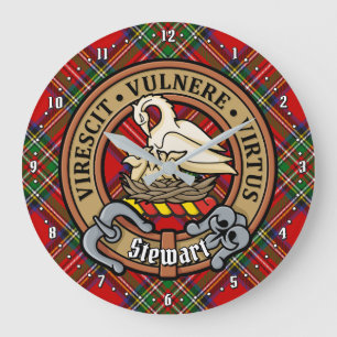 Clan Stewart Crest over Royal Tartan Large Clock