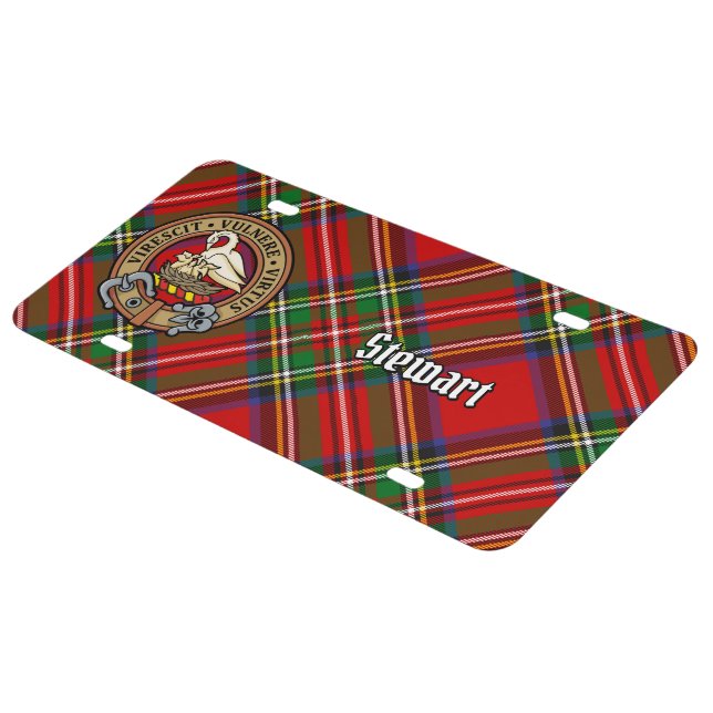 Clan Stewart Crest over Royal Tartan License Plate (Side)