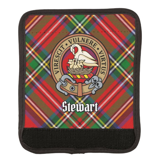 Clan Stewart Crest over Royal Tartan Luggage Handle Wrap (Front)