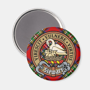 Clan Stewart Crest over Royal Tartan Magnet