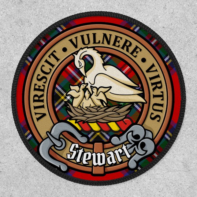 Clan Stewart Crest over Royal Tartan Patch (Front)
