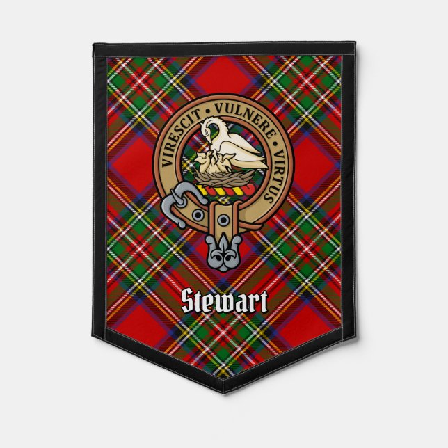 Clan Stewart Crest over Royal Tartan Pennant (Front)