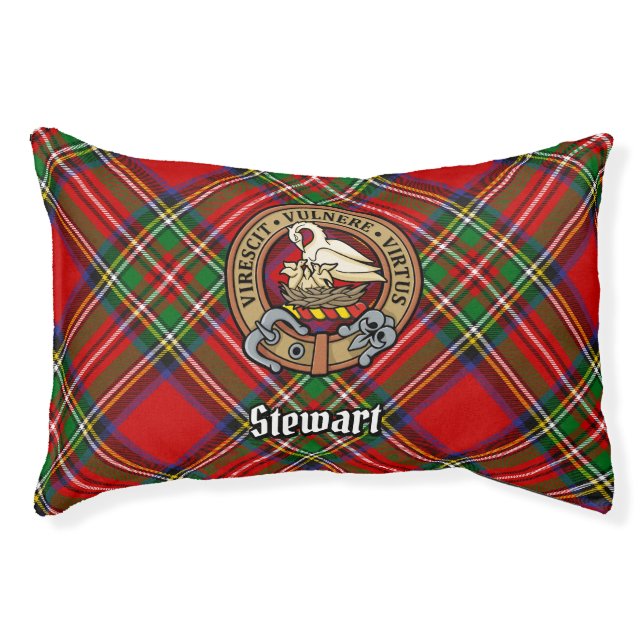 Clan Stewart Crest over Royal Tartan Pet Bed (Front)