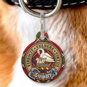 Clan Stewart Crest over Royal Tartan Pet ID Tag