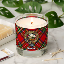 Clan Stewart Crest over Royal Tartan Scented Candle