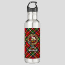 Clan Stewart Crest over Royal Tartan Stainless Steel Water Bottle