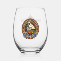 Clan Stewart Crest over Royal Tartan Stemless Wine Glass