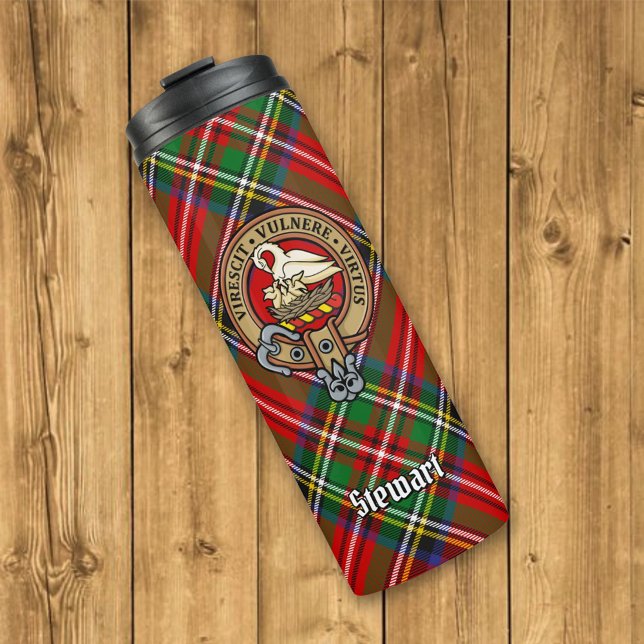 Clan Stewart Crest over Royal Tartan Thermal Tumbler (Creator Uploaded)