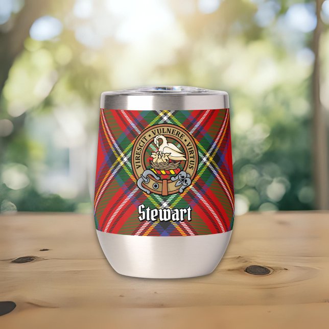 Clan Stewart Crest over Royal Tartan Thermal Wine Tumbler (Creator Uploaded)