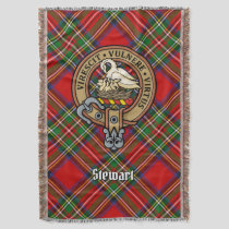 Clan Stewart Crest over Royal Tartan Throw Blanket