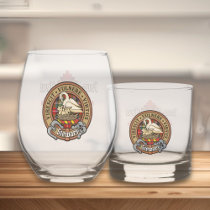 Clan Stewart Crest over Royal Tartan Whiskey Glass