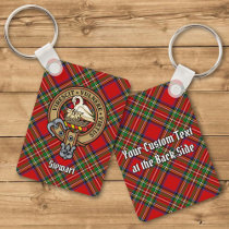 Clan Stewart Crest over Tartan Keychain