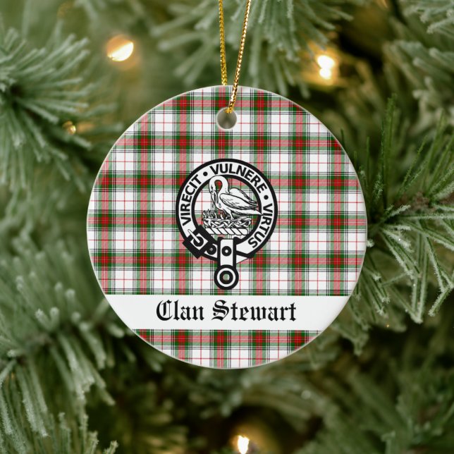 Clan Stewart Crest & Tartan Keepsake Ceramic Ornament (Tree)