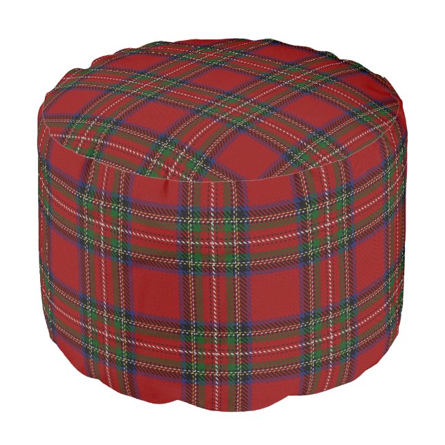 Clan Stewart Scottish Style Red Green Blue Tartan Pouf (Angled Front)