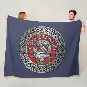 Clan Stewart Stuart Crest & Tartan Knot Fleece Blanket