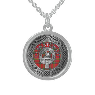 Clan Stewart Stuart Crest & Tartan Knot Sterling Silver Necklace
