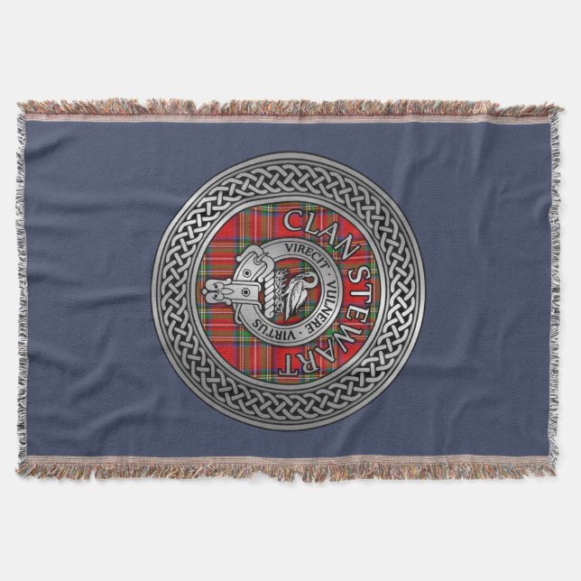 Clan Stewart | Stuart Crest & Tartan Knot Throw Blanket (Front)