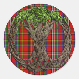 Clan Stewart Tartan And Celtic Tree Of Life Classic Round Sticker