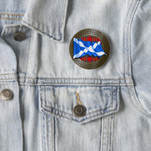 Clan Stewart Tartan Knot & Flag Button