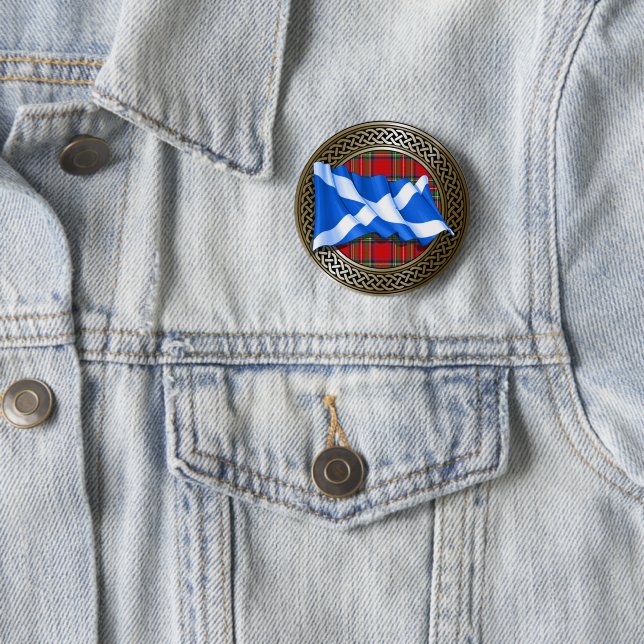 Clan Stewart Tartan Knot & Flag Button (In Situ)