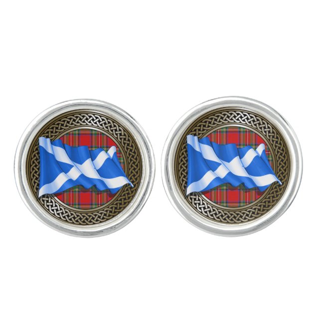Clan Stewart Tartan Knot & Flag Cufflinks (Front)