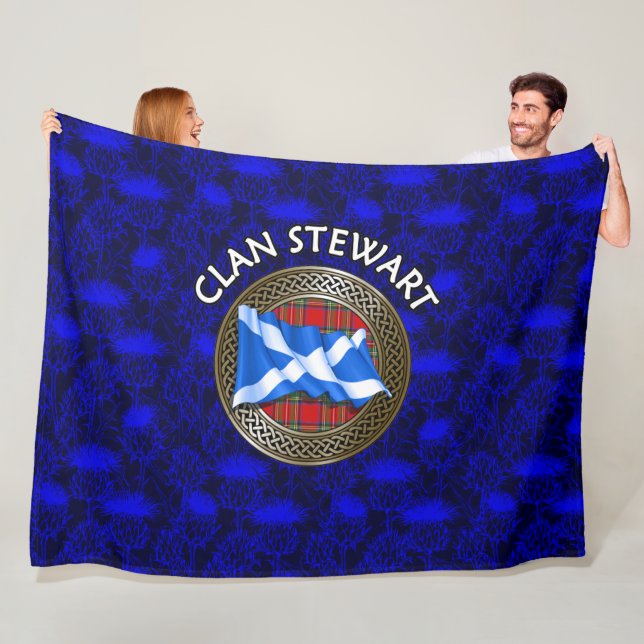 Clan Stewart Tartan Knot & Flag Fleece Blanket (In Situ)