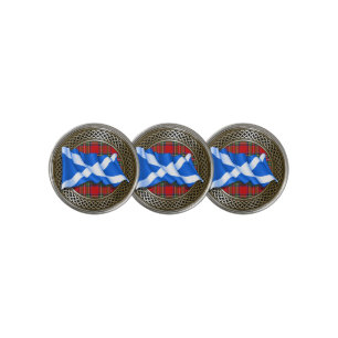 Clan Stewart Tartan Knot & Flag Golf Ball Marker
