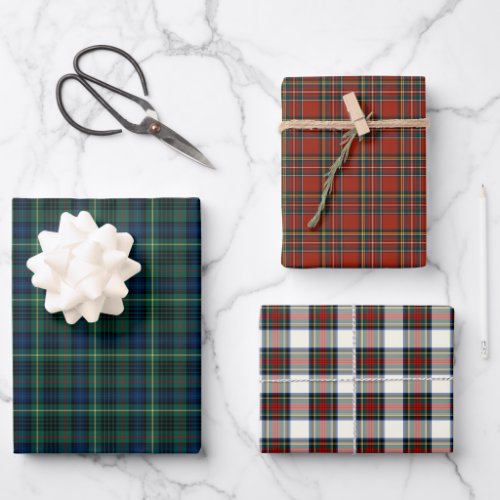 Clan Stewart Tartan Red Green and White Plaid Wrapping Paper Sheets