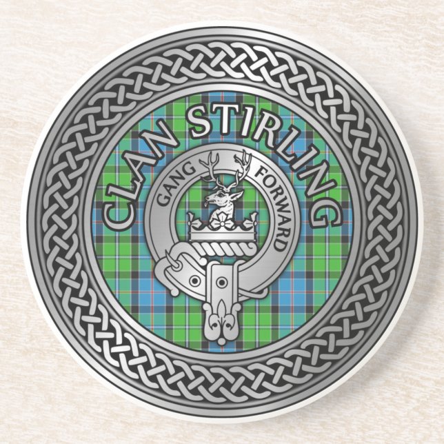 Clan Stirling Crest & Tartan Knot Coaster (Front)