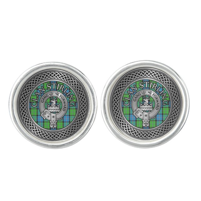 Clan Stirling Crest & Tartan Knot Cufflinks (Front)